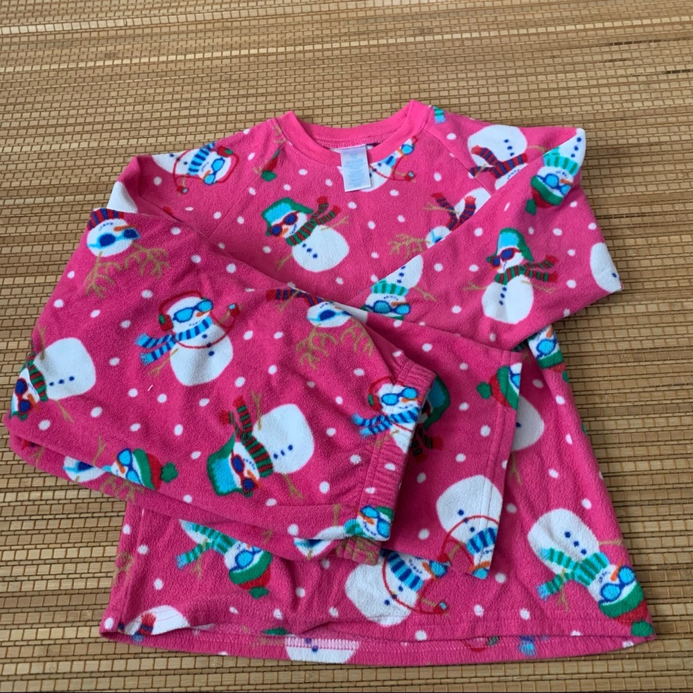Children’s place pink flannel snowman pajamas size medium 7/8